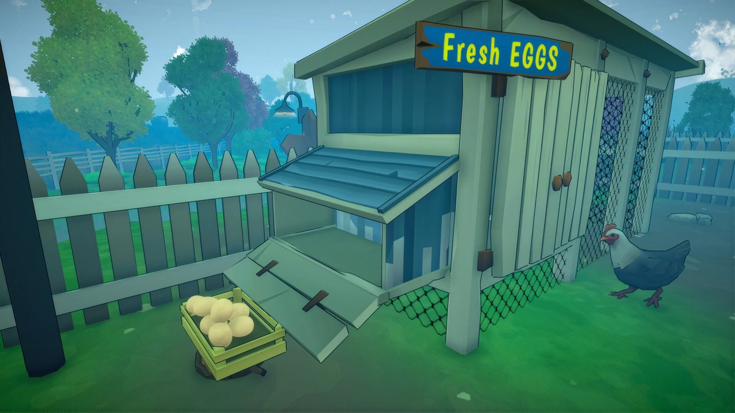 The chicken coop and fresh egg stand in Cozy Farm Life Simulator
